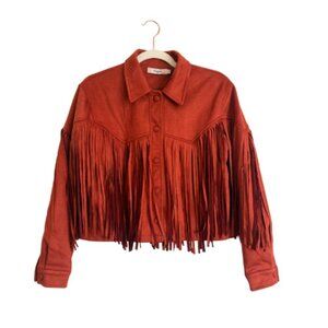 Nasty Gal | Daphnea Paris Rust Red Faux Suede Fringe Jacket Size Small
